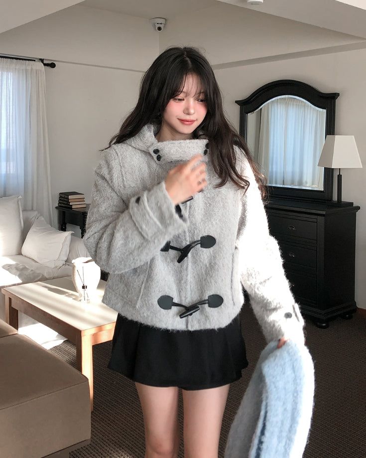 [wool 20%] Dawson Hairy Hooded Duffle Coat