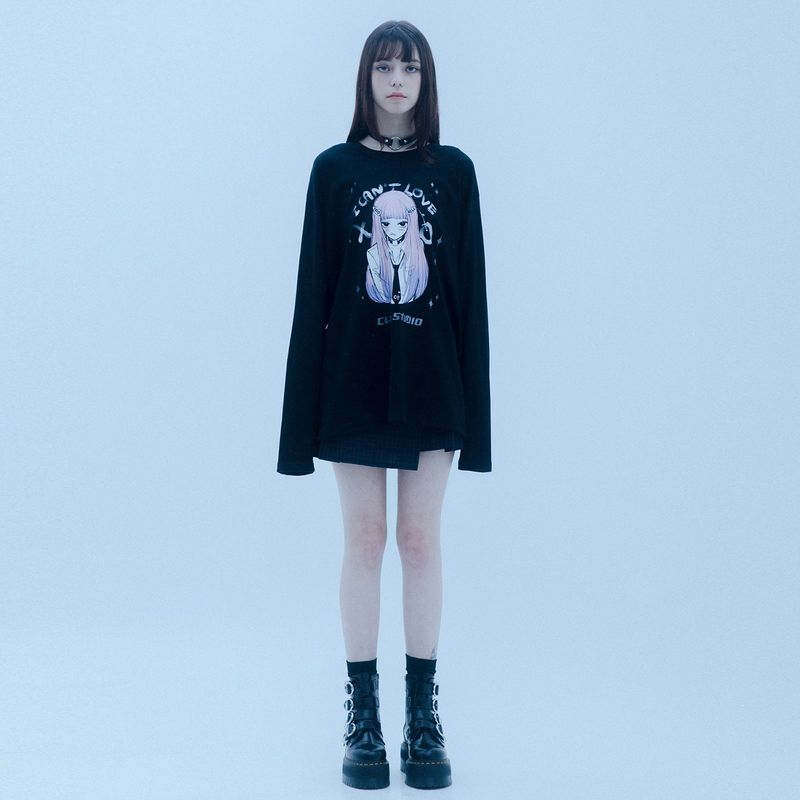 0 2 post hell girl t-shirt - BLACK