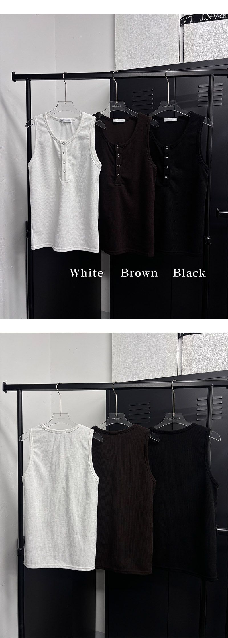 [BASIC ITEM] Henry neck botton sleeveless(3color)