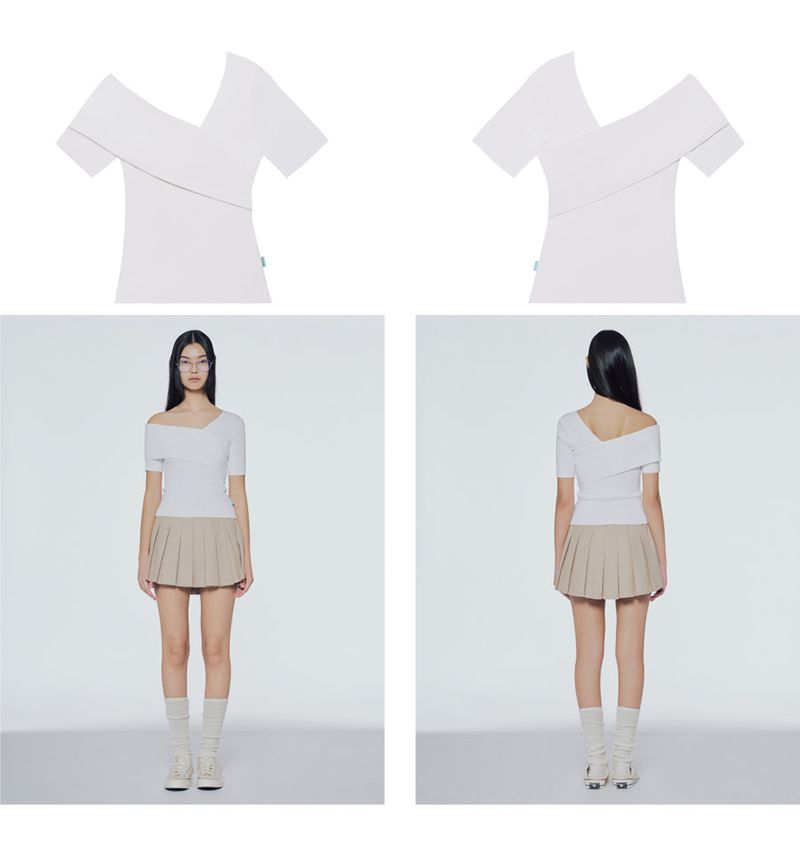 Short-sleeved sim one-shoulder sweater
