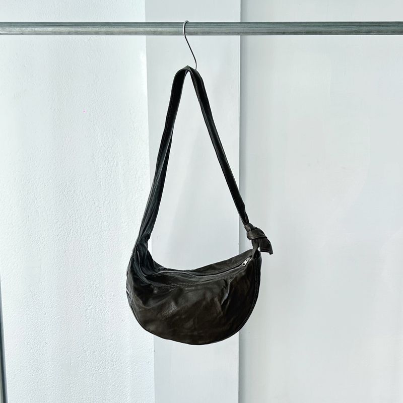 Wrinkled Leather Crescent Bag