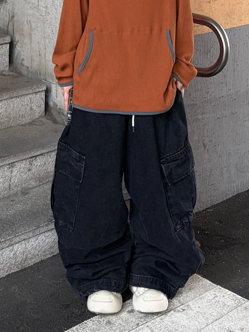 denim pintuck cargo pants