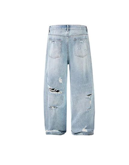 Slash Damaged Wide Denim Pants