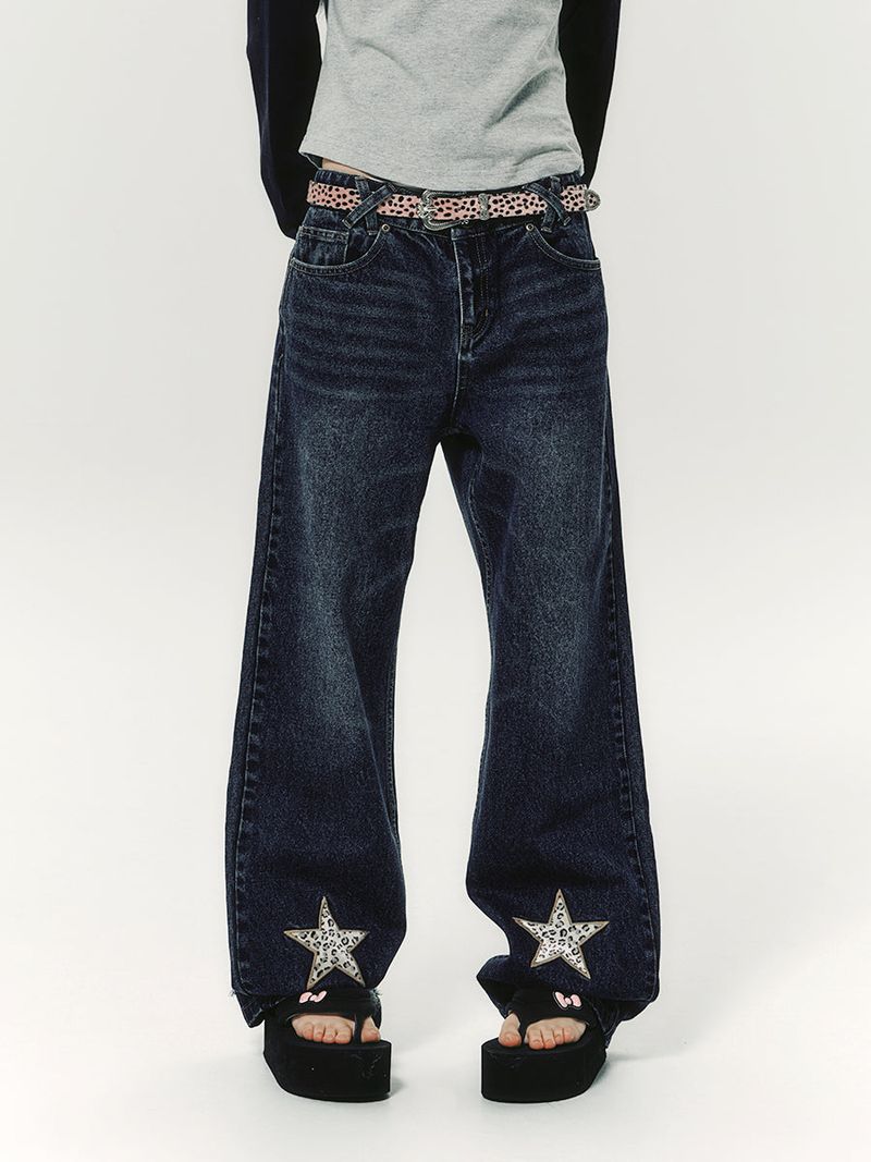 STAR APLIQUE DENIM PANTS INDIGO