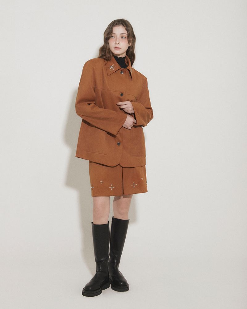 FAUX SUEDE STUDS JACKET [BROWN]