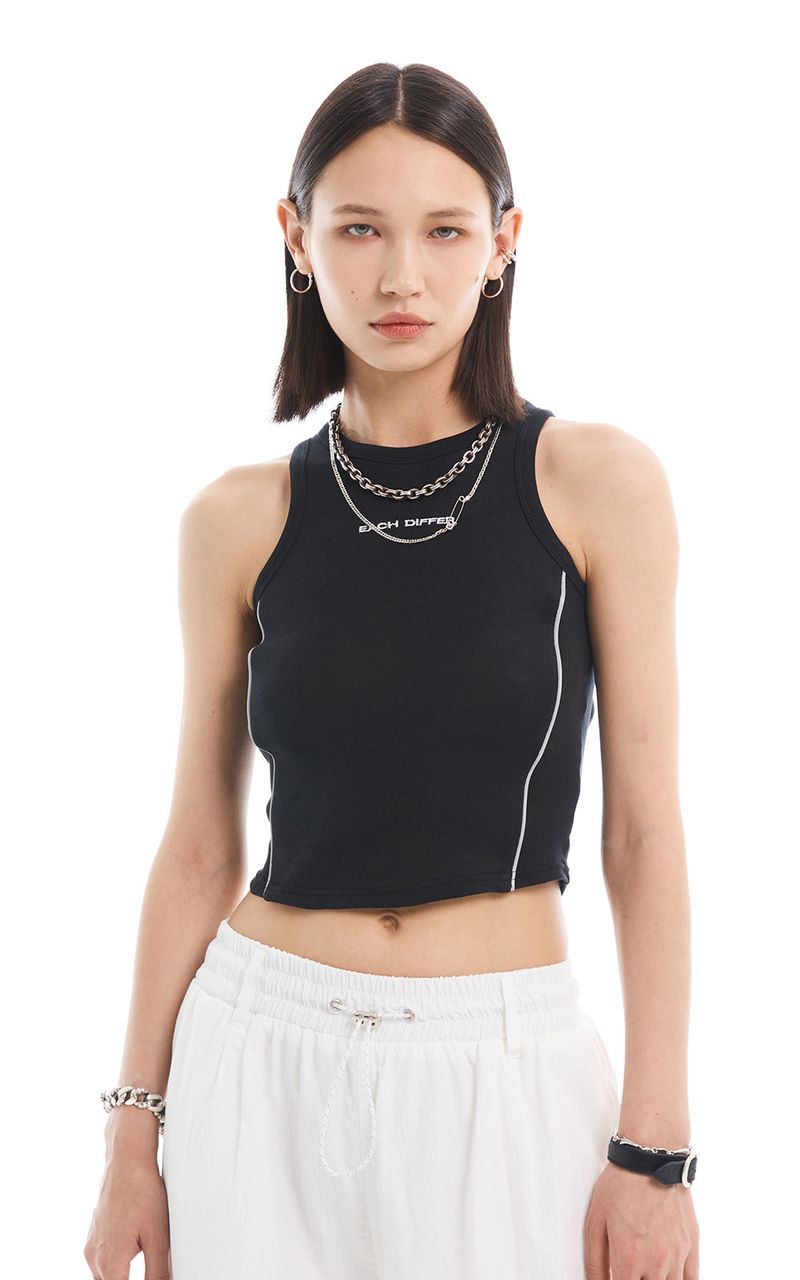 REFLECTIVE PIPING CROP TOP_BLACK