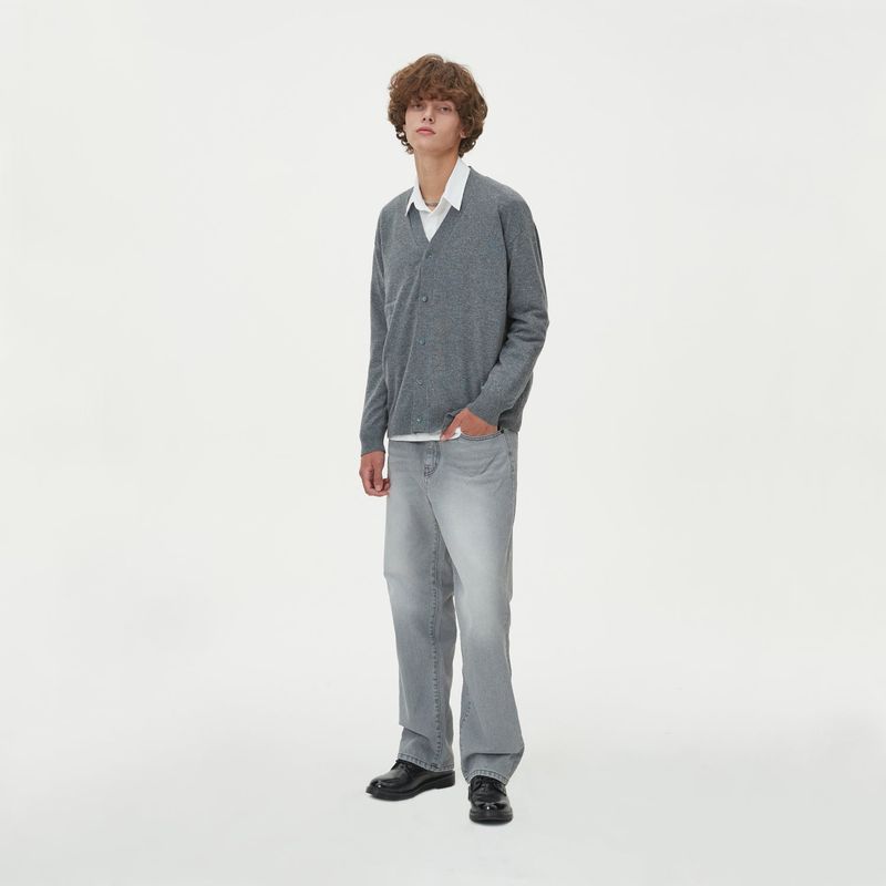 LAMBSWOOL V NECK CARDIGAN_GRAY