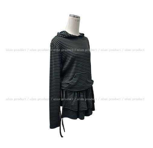 Berry Stripe Hood Flare Wrap Skirt Set