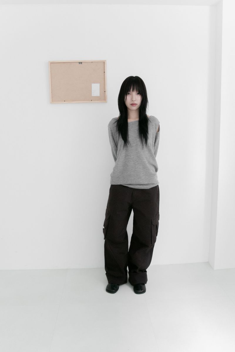 cutting shoulder unbal hood top(3colors)