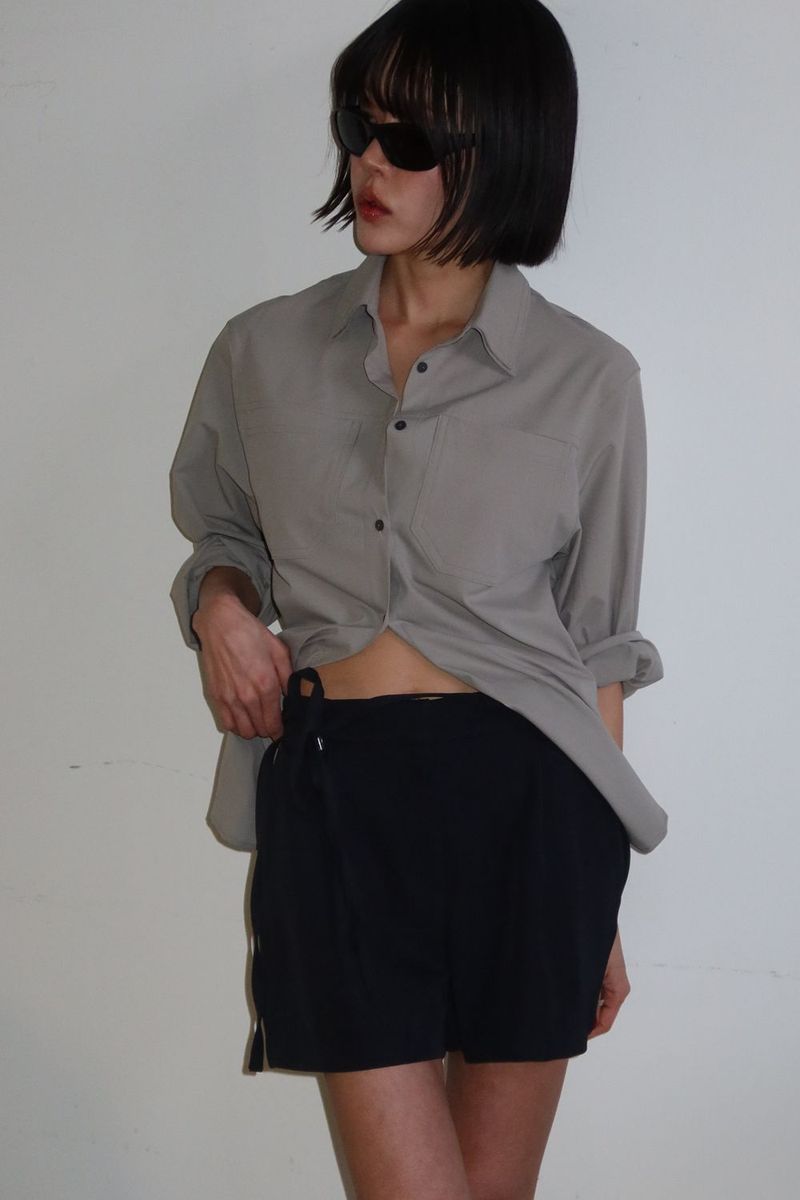 DOUBLE COLLAR SHIRT_KHAKI GRAY