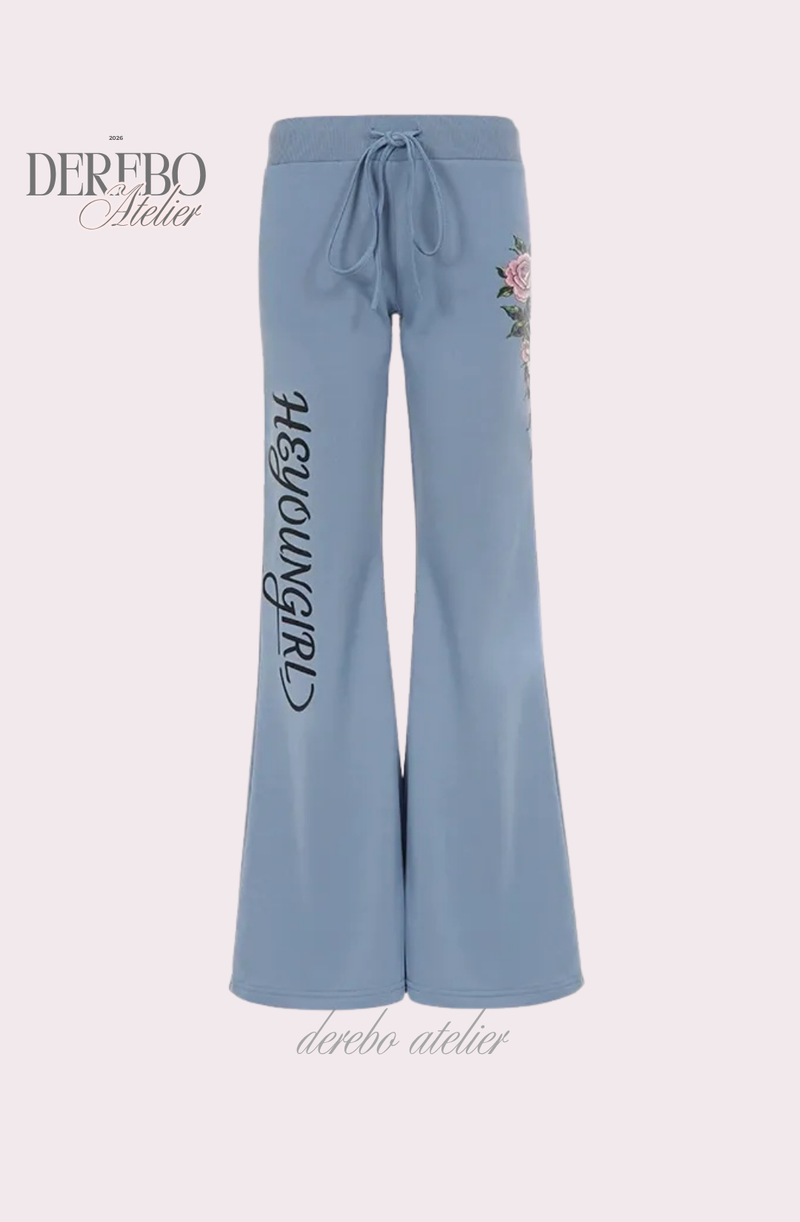 Blue Rose Semi-Flare Long Pants