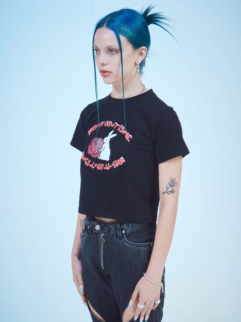 RABBIT CROP T-SHIRTS(Bk)