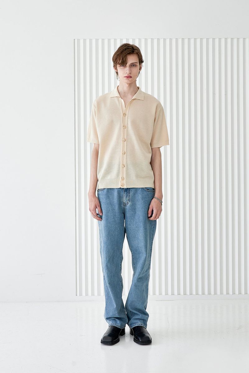 BUTTON UP HALF SLEEVE PIQUE CARDIGAN CREAM