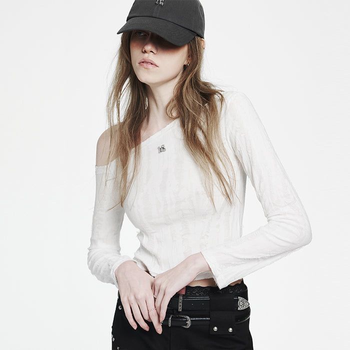 Holy Symbol Ripped Off-shoulder Top_white