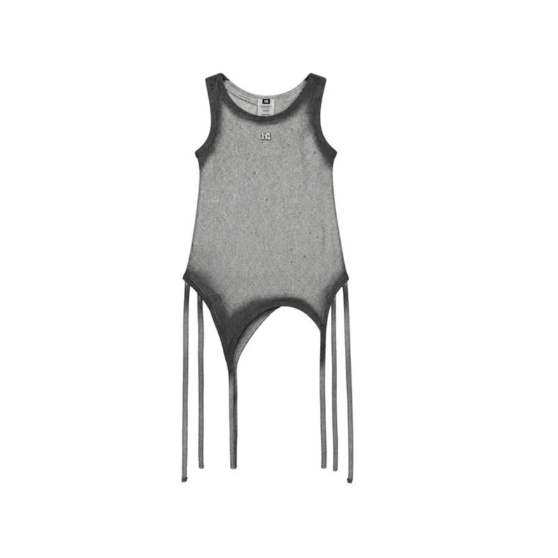 Back Slit Waffle Shirring Top_GRAY