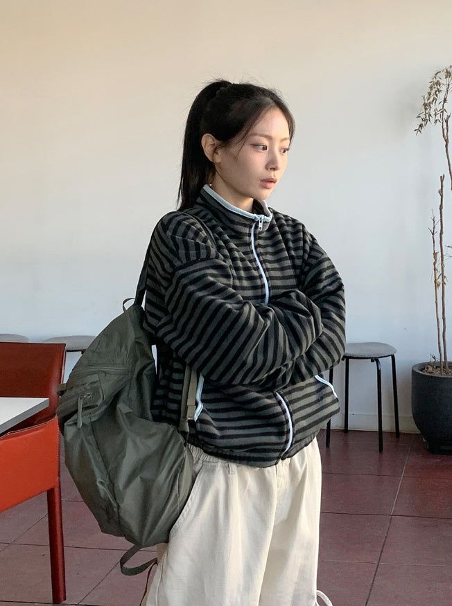 BAON（バオン）の「Monka Stripe Color Matching Fleece Zip-up Jumper（Jackets/Outerwear）」