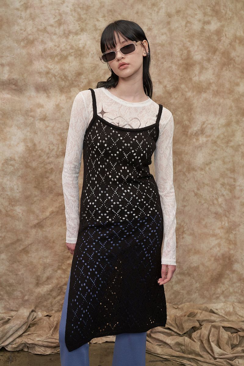 [22S] MESH ARGYLE KNIT ONE PIECE