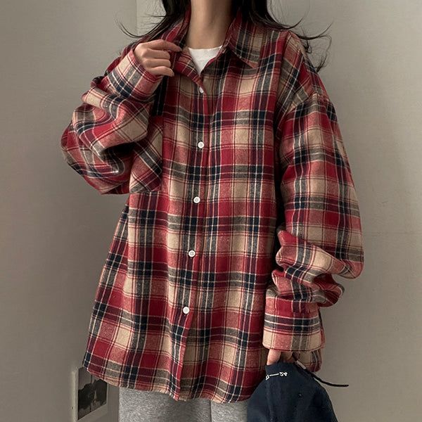 Sand Planning Oversized Checkered Shirt Shirt