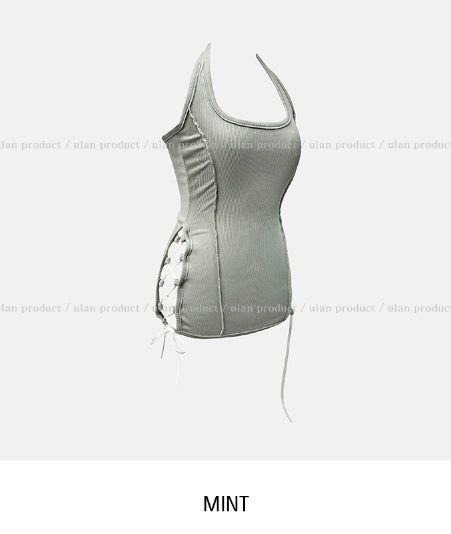 Mute cut side eyelet halter sleeveless