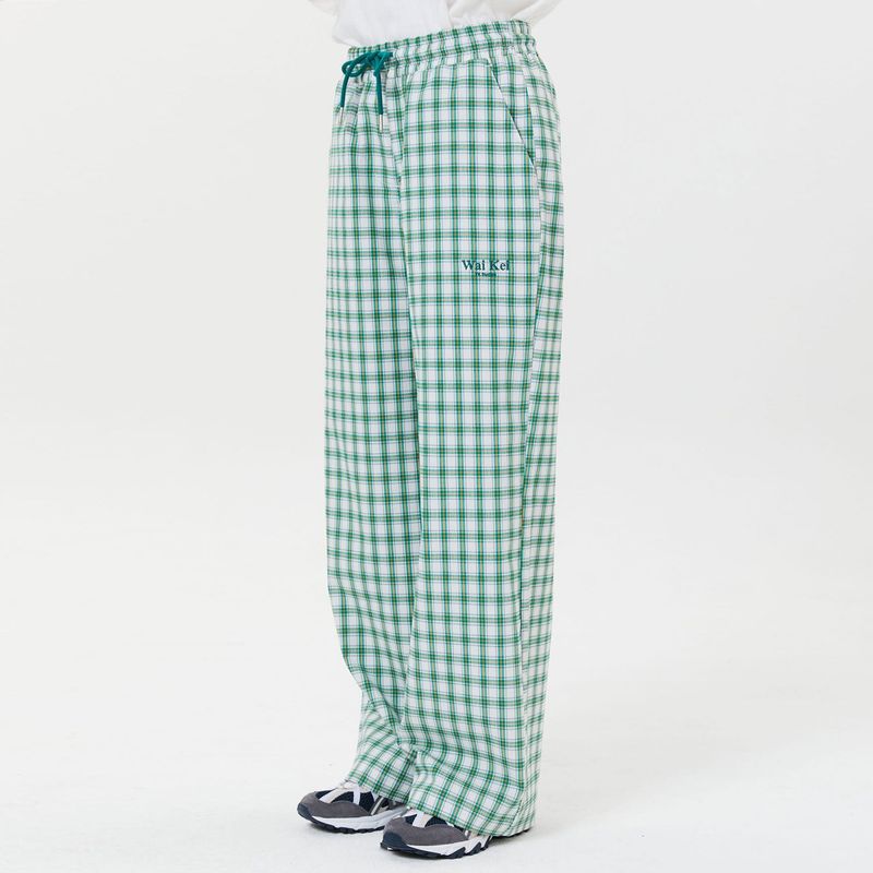 Wide check banding pants