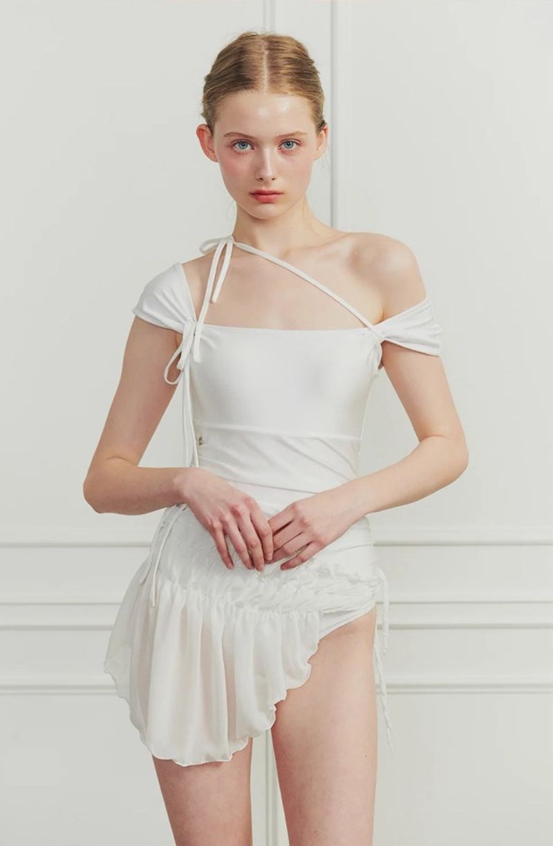 DEW COWL SWIMSUIT white