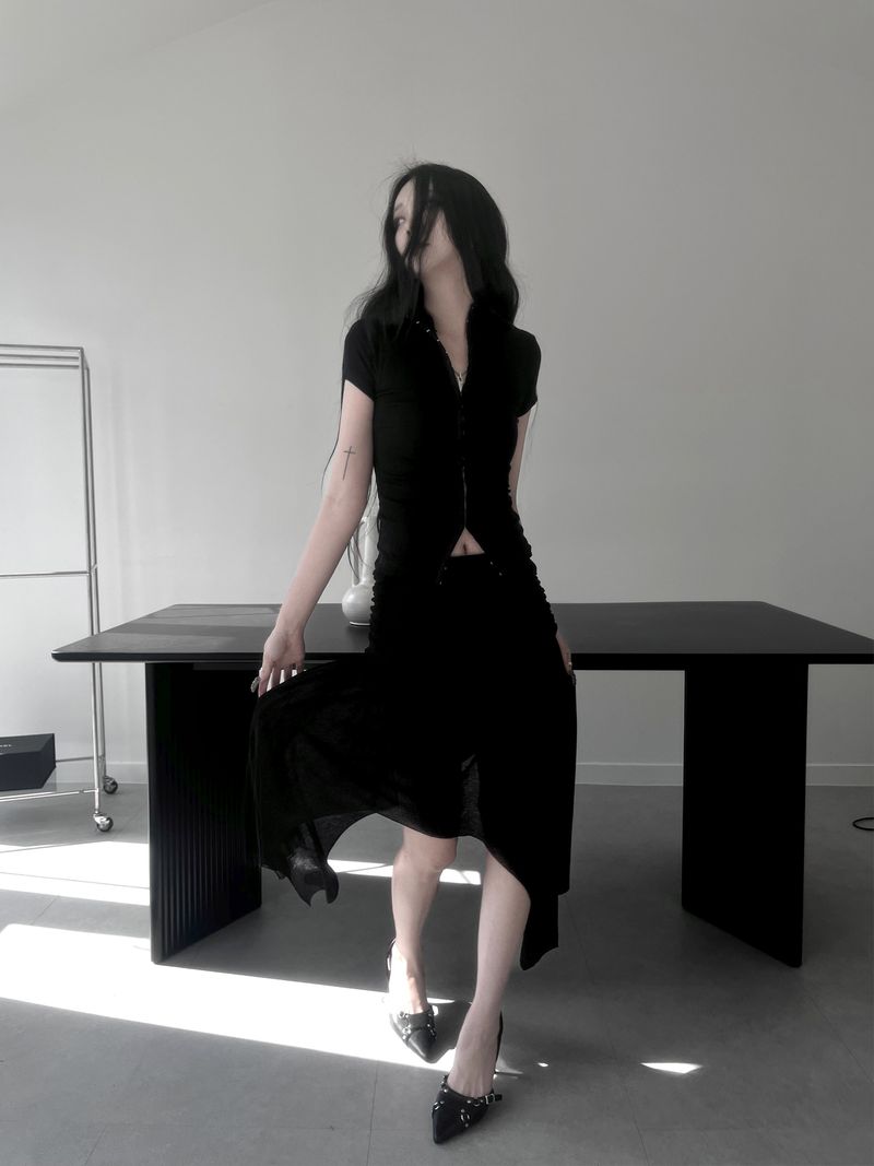 moisture shirring midi skirt (3color)