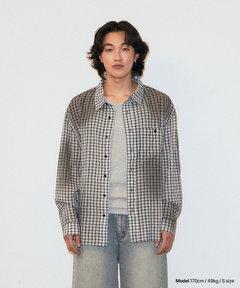 SPRAY DYEING CHECK CROP SHIRT