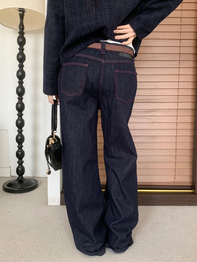 ペニーレッドステッチローワイドデニムパンツ