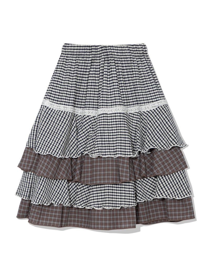 CANCAN CHECKERED MIX SKIRT(NAVY)