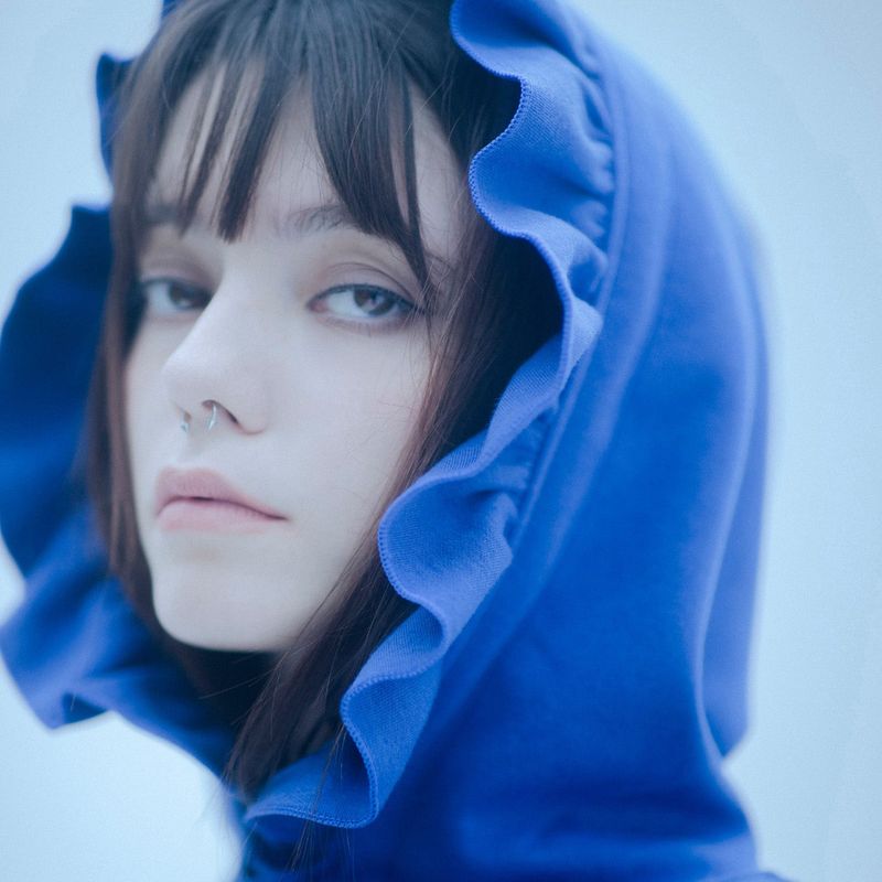0 7 bunny ruffle hood - BLUE