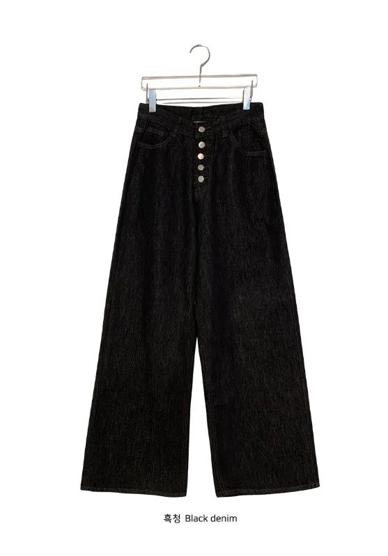 Luzern Non-Fade Button Wide Denim Pants