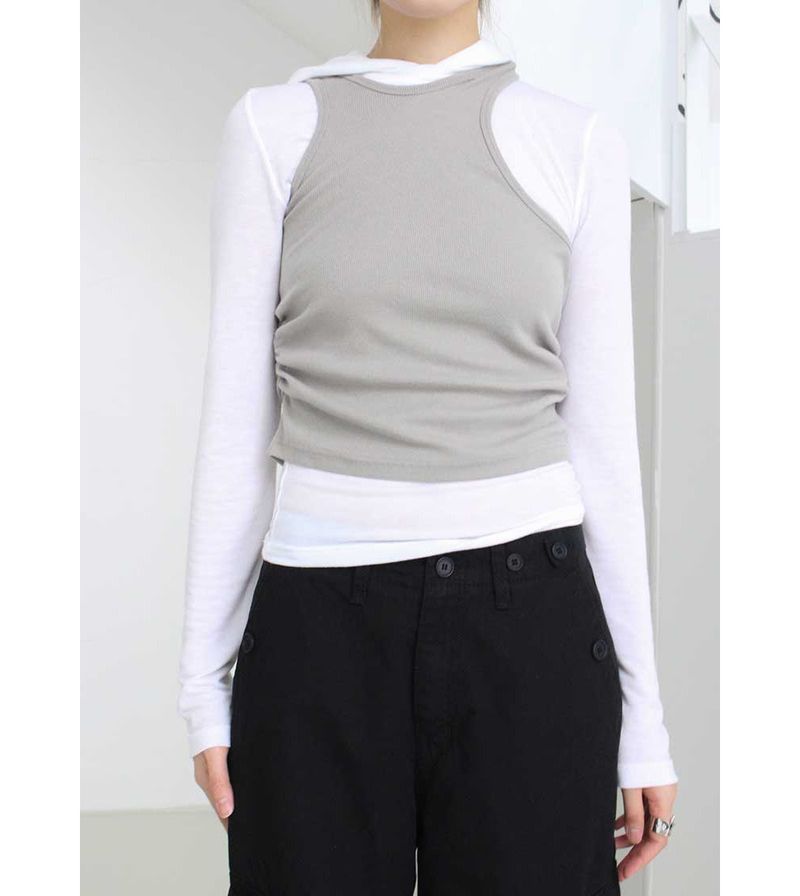 CUT OUT SHIRRING SLEEVELESS