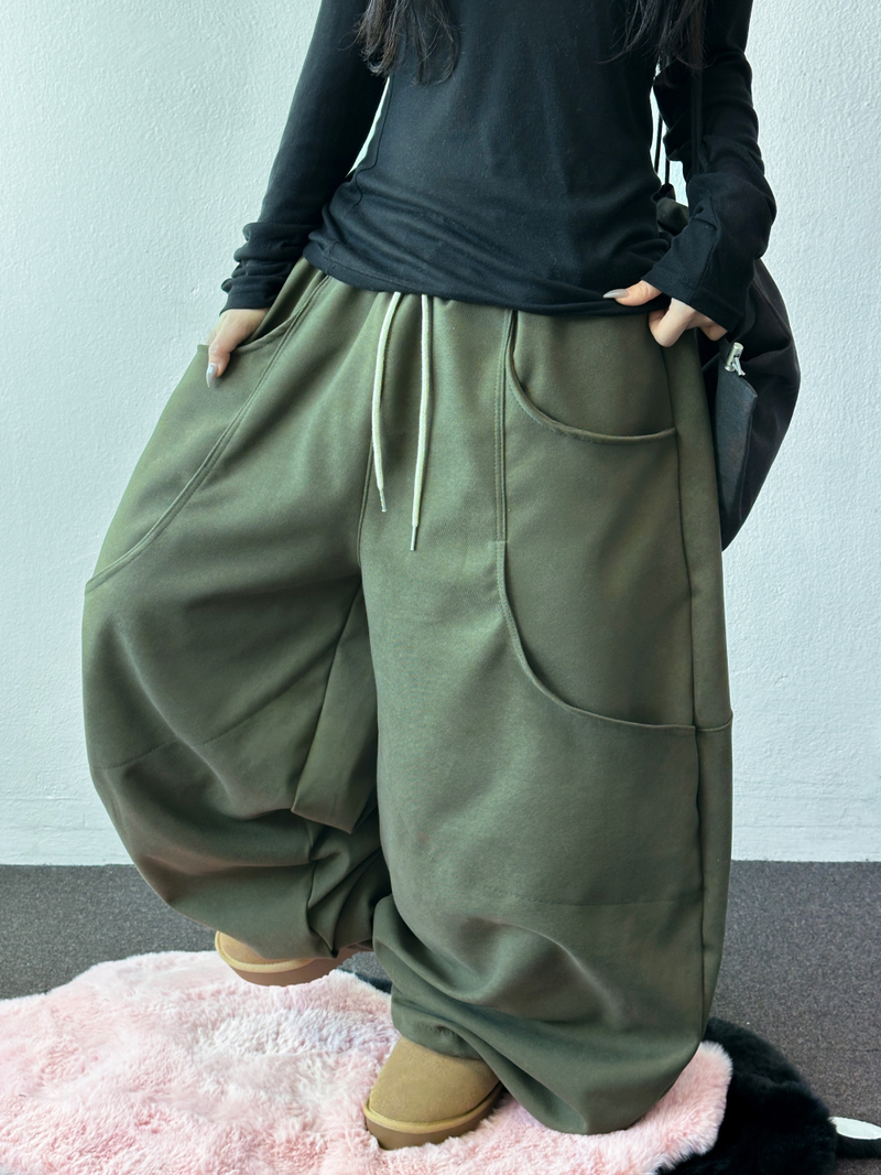 Doing Two-Pocket Fleece Balloon Wide Pants 🖤🤎 4COLOR
