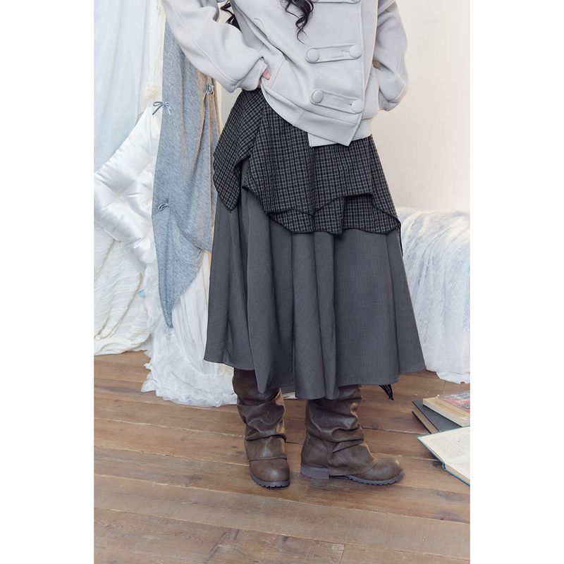 Y2K Layered Check Midi Skirt