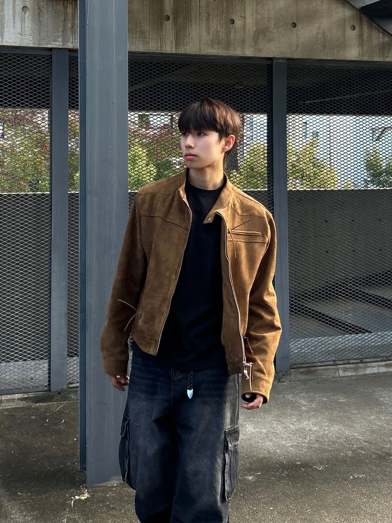 (MADE) ONE PICK WESTERN BIKER SUEIDE JACKET-BROWN