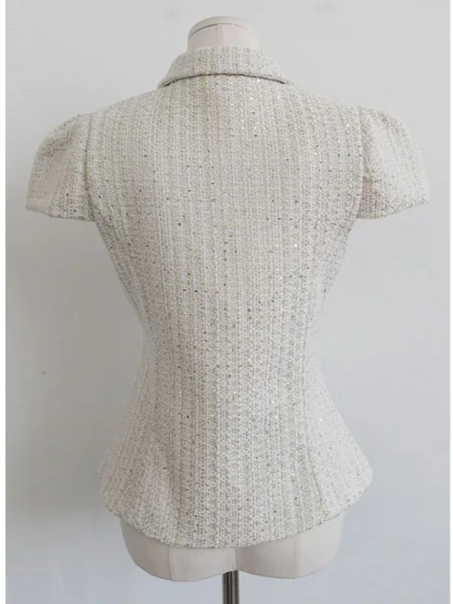TWINKLE TWEED PUFF JACKET BLOUSE IN DARK BEIGE