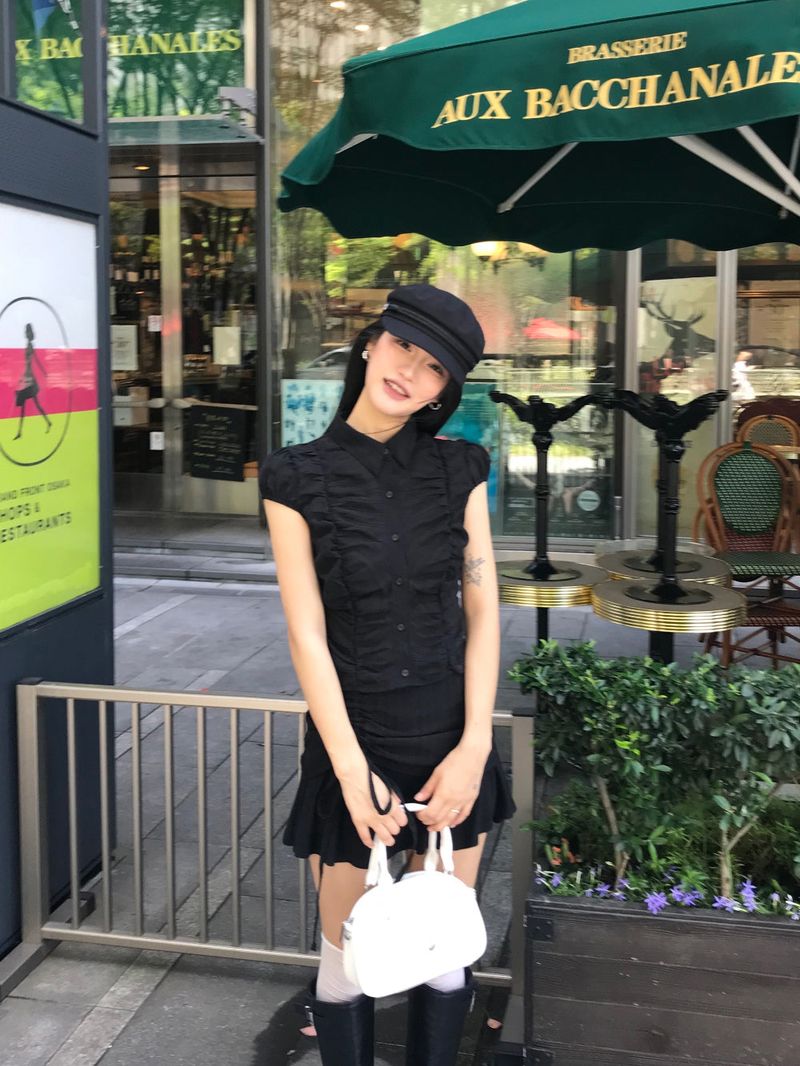 City Class Sheer Shirring HAlf Shirt& Skirt SET 