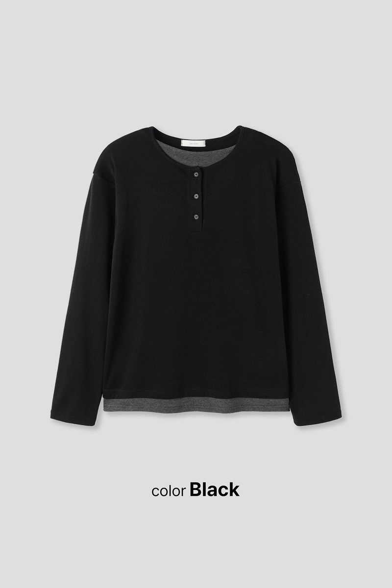 Henley neck layered long sleeves