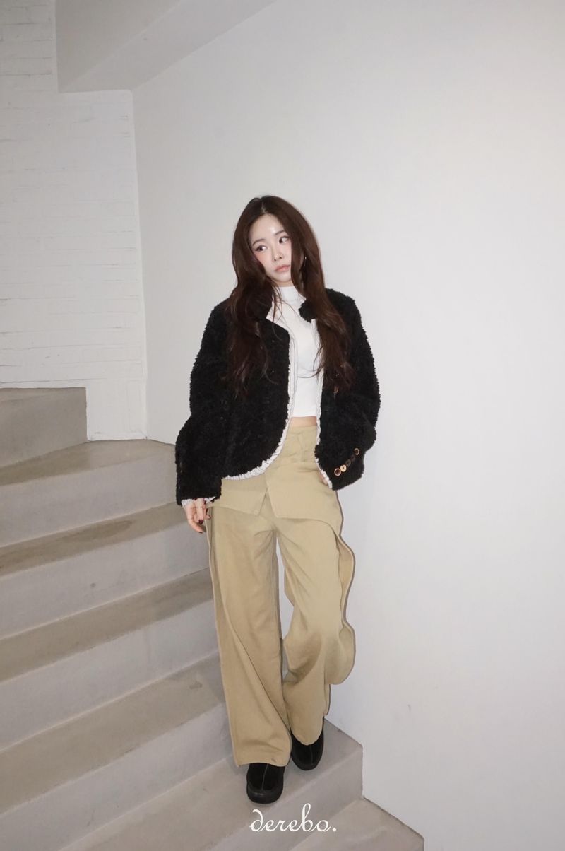 Layered cotton wide casual pants
