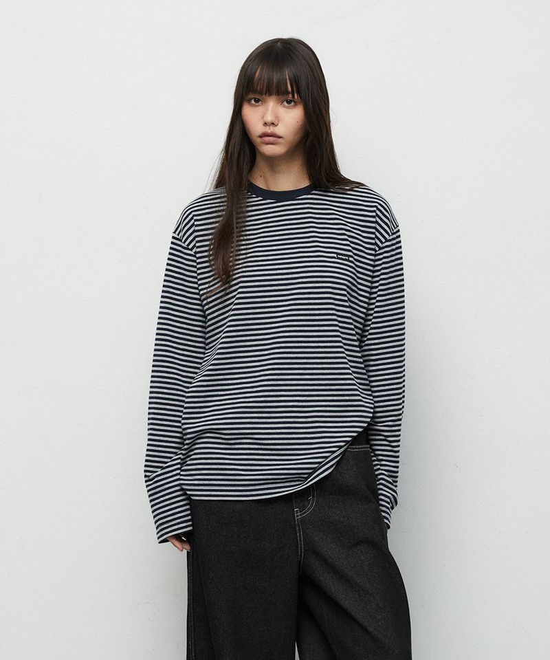 STRIPE BASIC LOGO LONG SLEEVE_NAVY