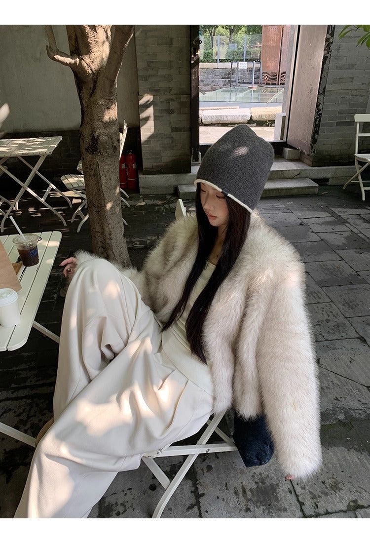 Snow Fox No Collar Fur Jacket