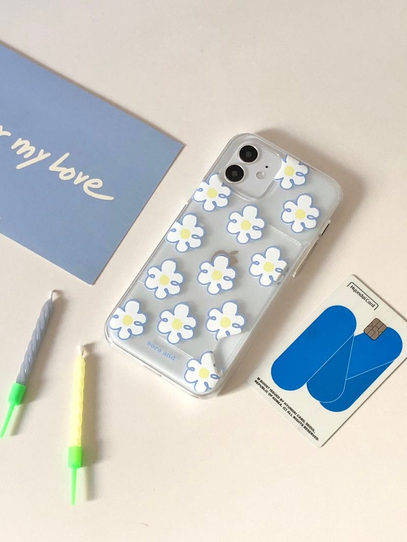 Blue flower card case _ Clear hard (iphone case)