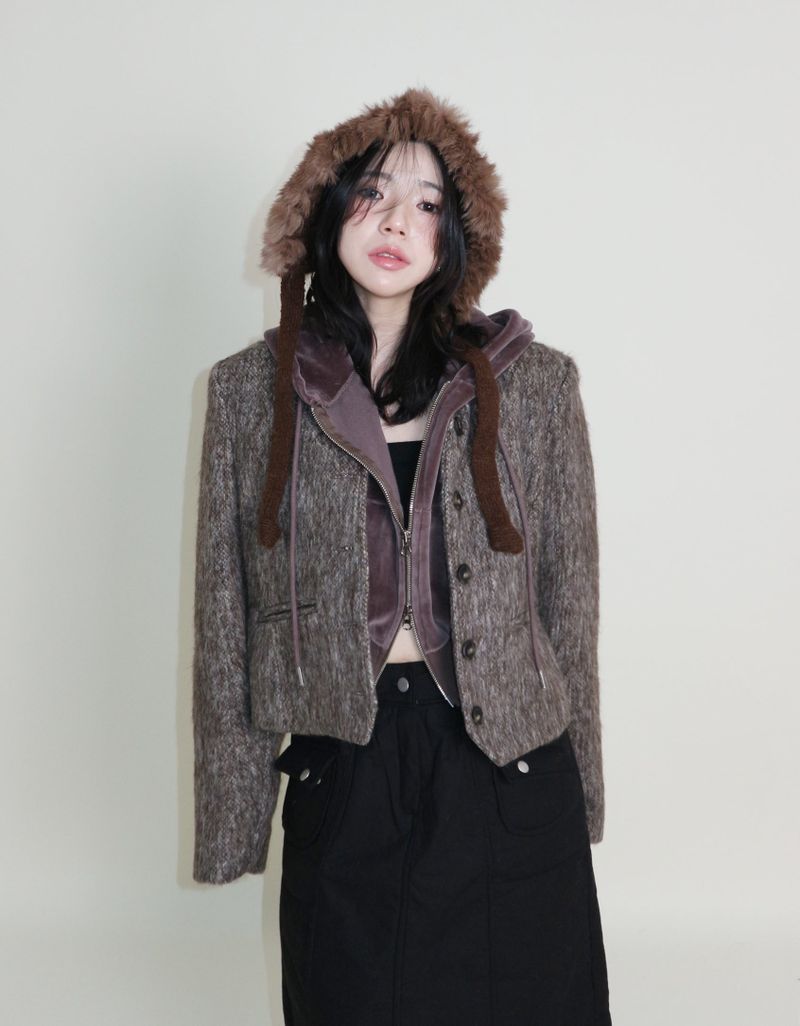 Linda Brush Mohair Crop Long Sleeve Jacket