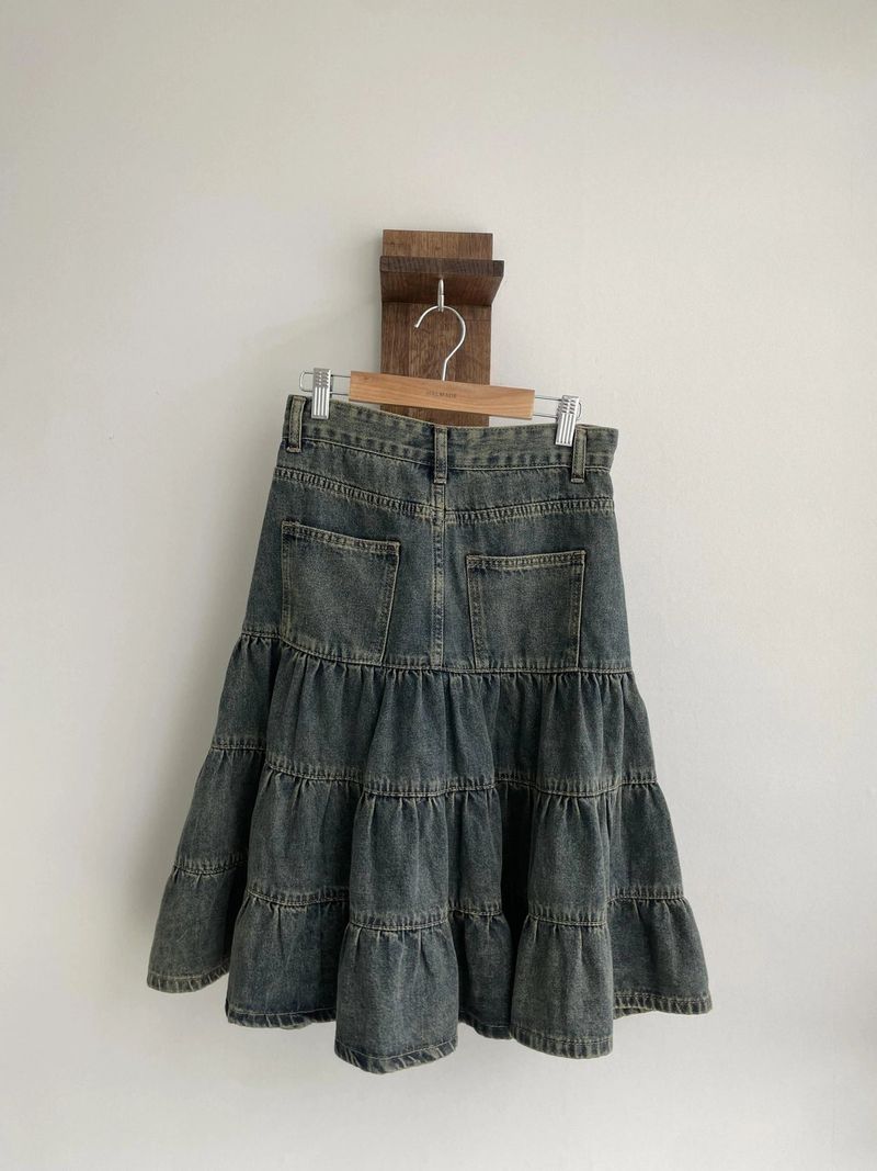 sear denim tiered skirt