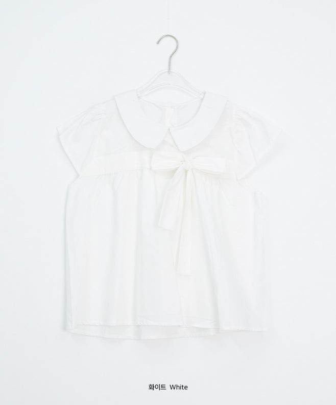 Meva Check Ribbon Short Sleeve Blouse