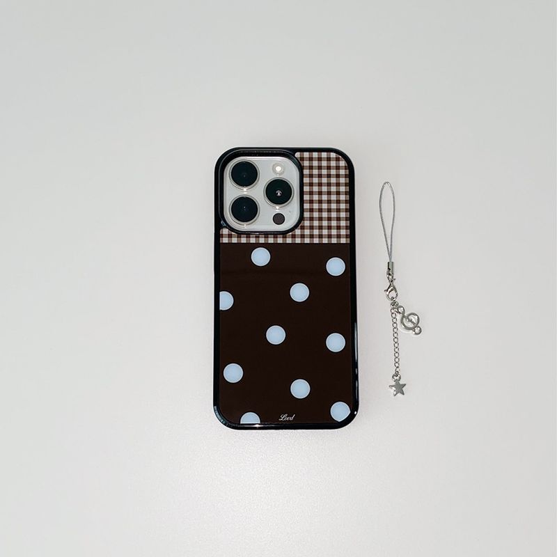 [MADE] DOT PATCH PHONE CASE BROWN (glass black bumper)