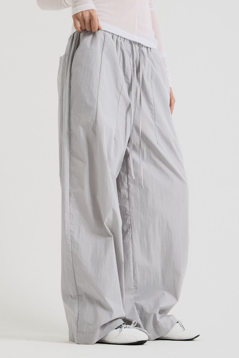 Cotton wide banding pants, Gray