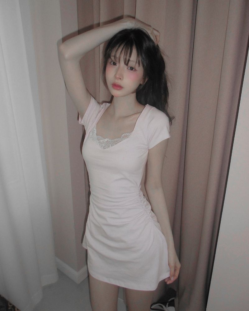 [MADE] Viola Lace Shirred Mini Dress