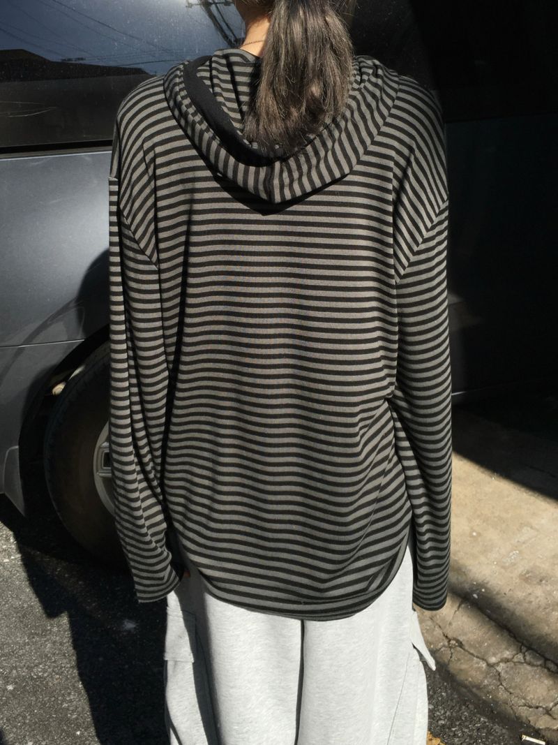 Slim Striped Henley Neck Hoodie (4c)