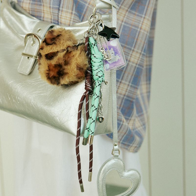 Heart Leopard Rope Chain Keyring _ Brown 